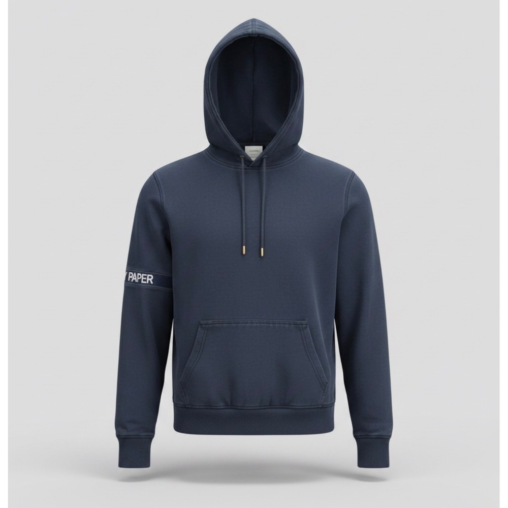 Revolve DAILY PAPER Navy Blue Hoodie Pullover Mens Size L Logo Sleeve Pocket